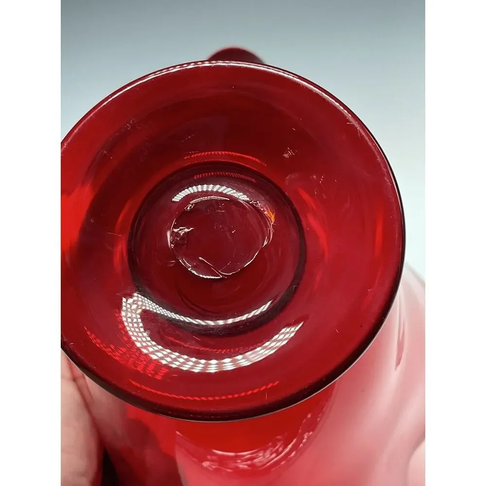Vintage Pairpoint‎ Gunderson Glass Ruby Red Fan Vase Ruffled Pedestal Oval